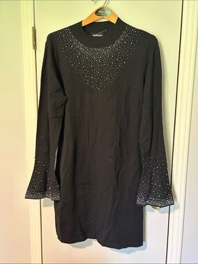 bebe Black Long-Sleeve Dress with Rhinestone Accents